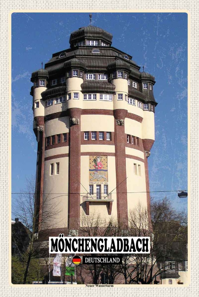 Holzschild 30x20 cm Mönchengladbach Neuer Wasserturm Bildmotiv Reisemotiv Abenteuer Reisen