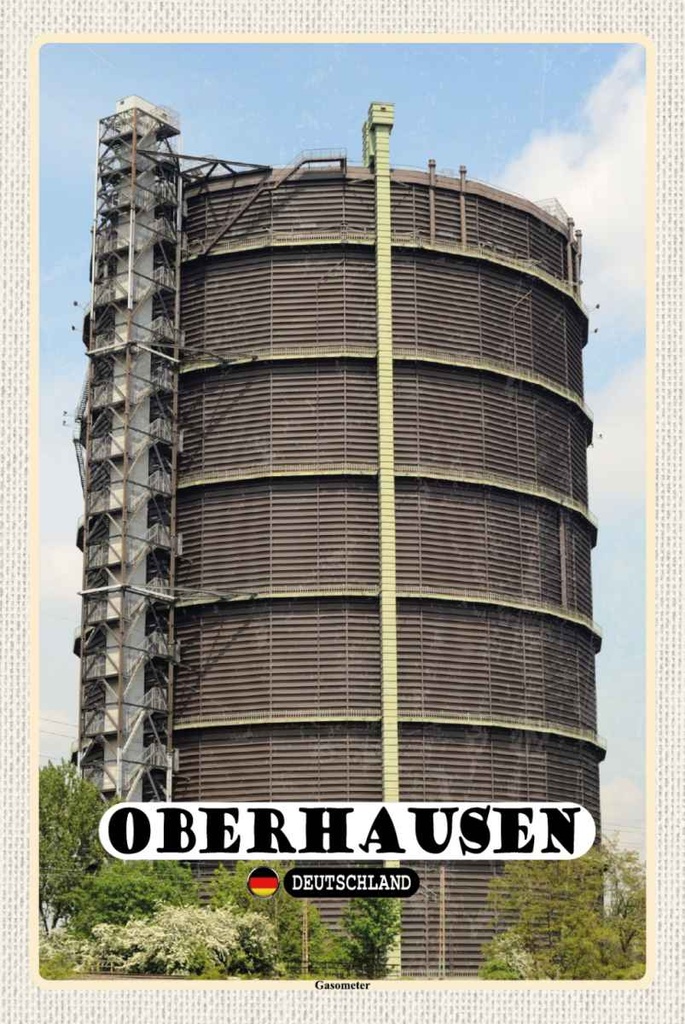 Holzschild 30x20 cm Oberhausen Gasometer Gebäude Bildmotiv Reisemotiv Abenteuer Reisen