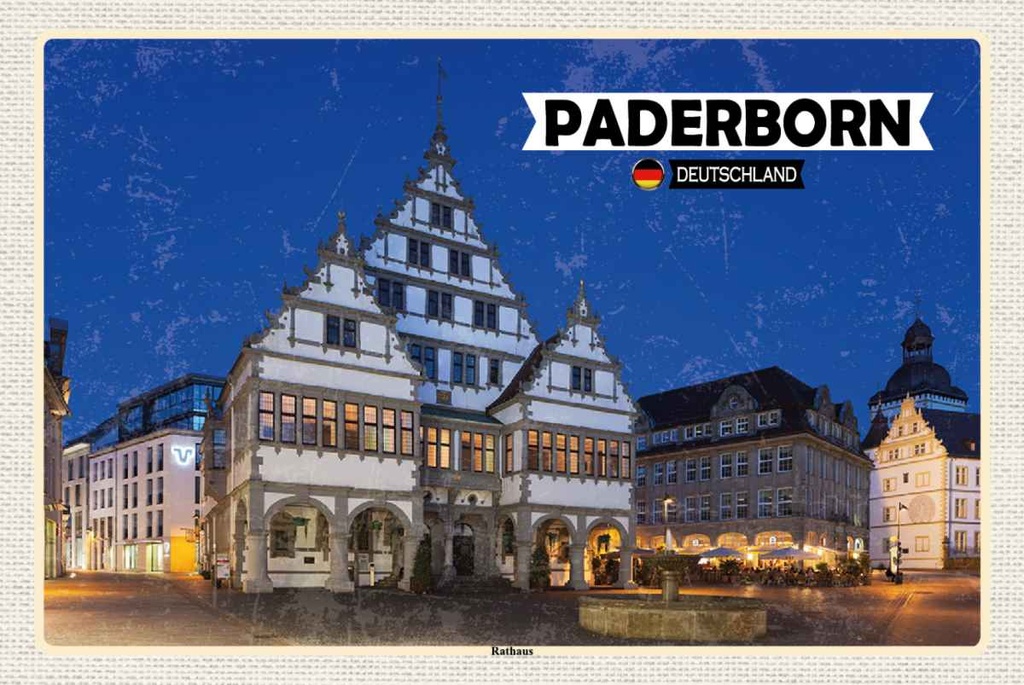 Holzschild 20x30 cm Paderborn Rathaus Altstadt Bildmotiv Reisemotiv Abenteuer Reisen