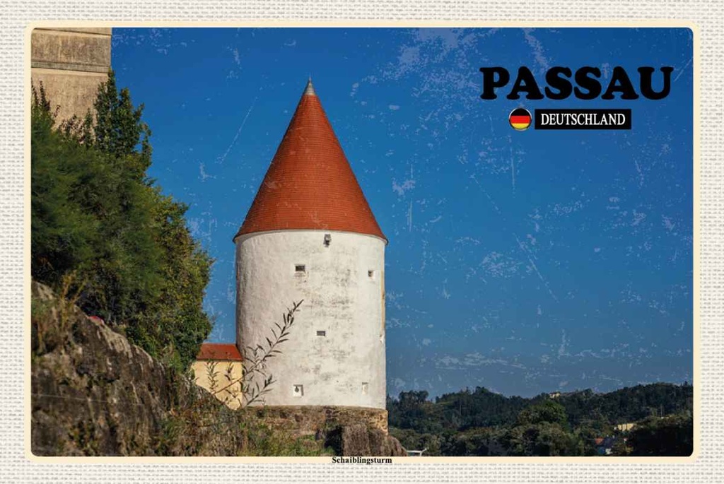 Holzschild 20x30 cm Passau Schaiblingsturm Architektur Bildmotiv Reisemotiv Abenteuer Reisen