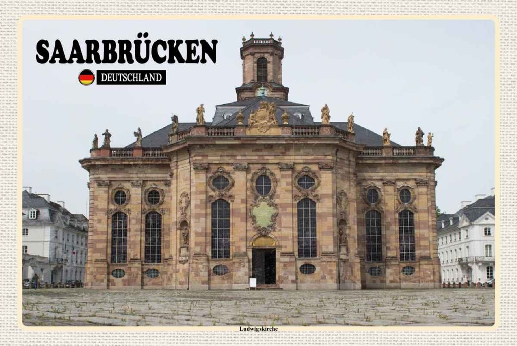 Holzschild 20x30 cm Saarbrücken Ludwigskirche Bildmotiv Reisemotiv Abenteuer Reisen