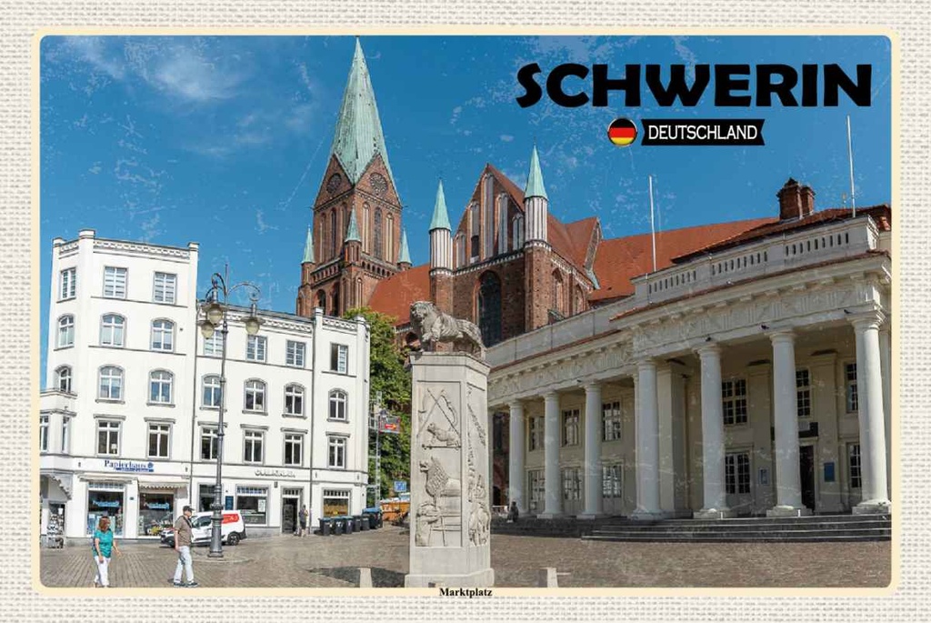 Holzschild 20x30 cm Schwerin Marktplatz Architektur Bildmotiv Reisemotiv Abenteuer Reisen