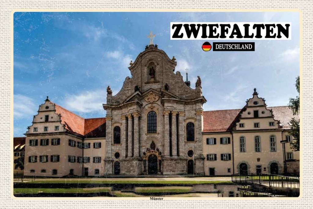 Holzschild 20x30 cm Zwiefalten Münster Gebäude Bildmotiv Reisemotiv Abenteuer Reisen