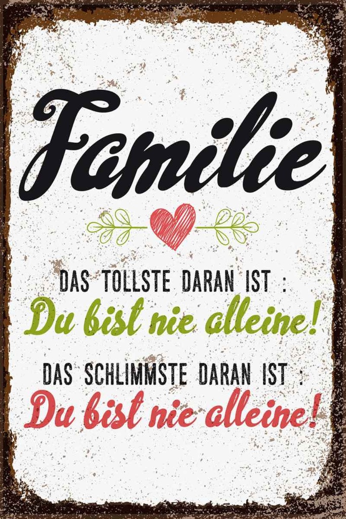 Holzschild 30x20 cm Familie Du bist nie alleine
