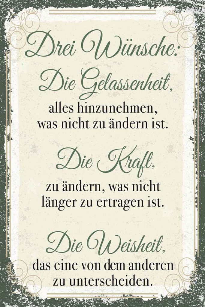 Holzschild 30x20 cm 3 Wünsche Gelassenheit Krafrt