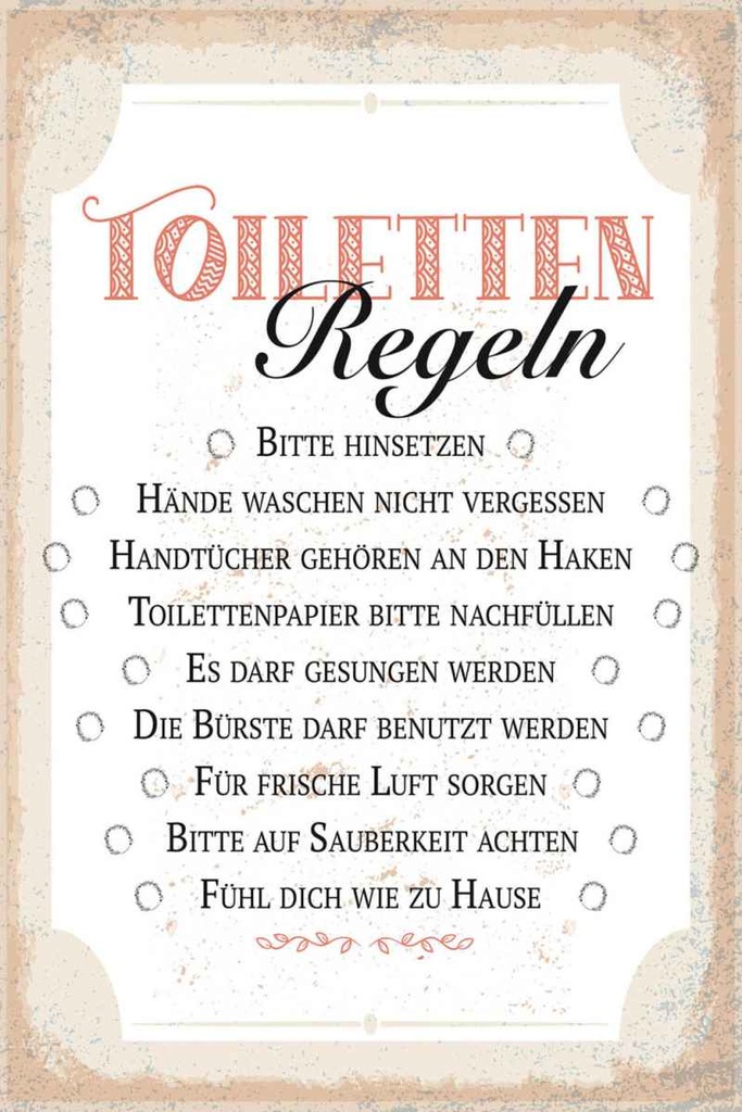 Holzschild 30x20 cm Toiletten Regeln bitte hinsetzen