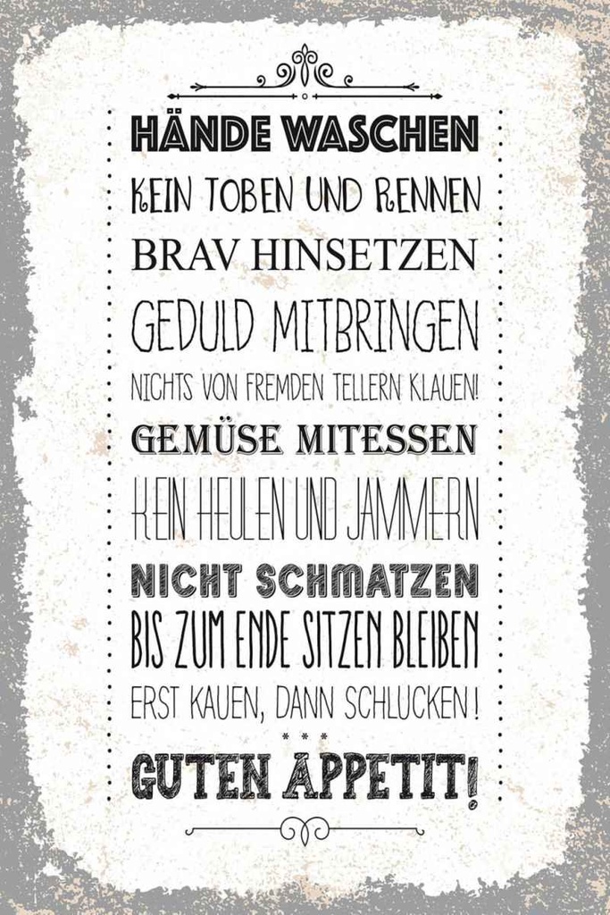 Holzschild 30x20 cm Hände waschen kein toben rennen