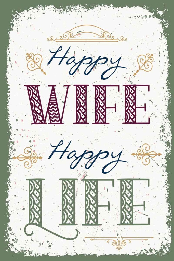 Holzschild 30x20 cm Happy wife happy Life