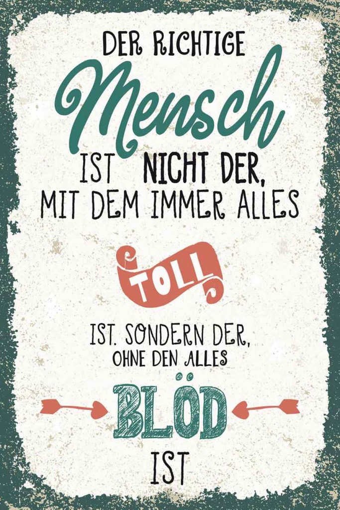 Holzschild 30x20 cm der richtige Mensch ohne alles blöd