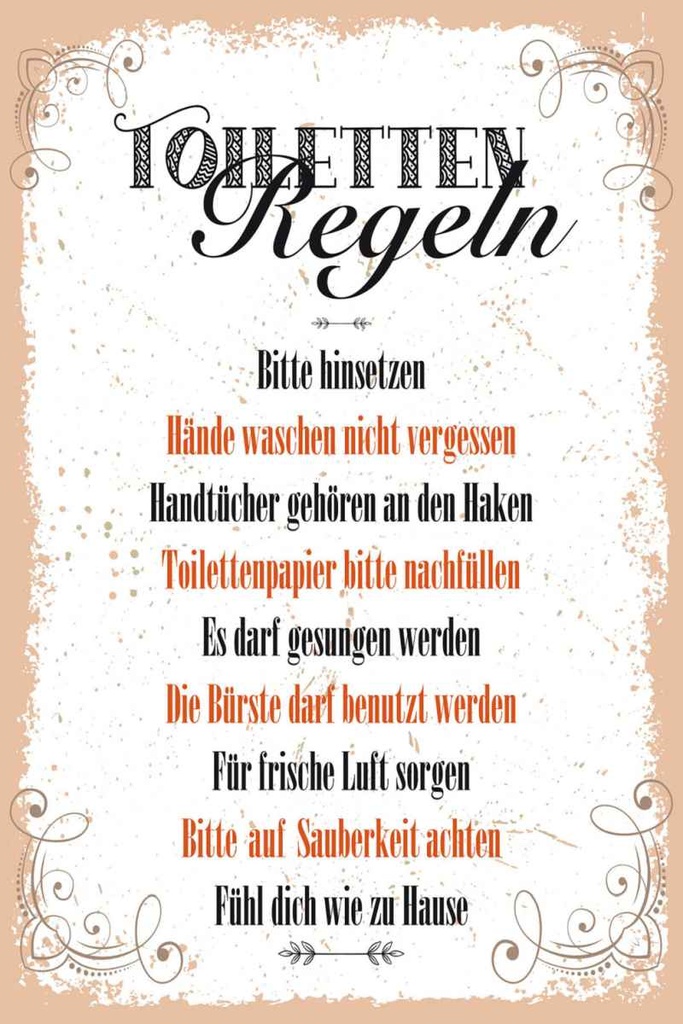 Holzschild 30x20 cm Toilletten Regeln darf gesungen