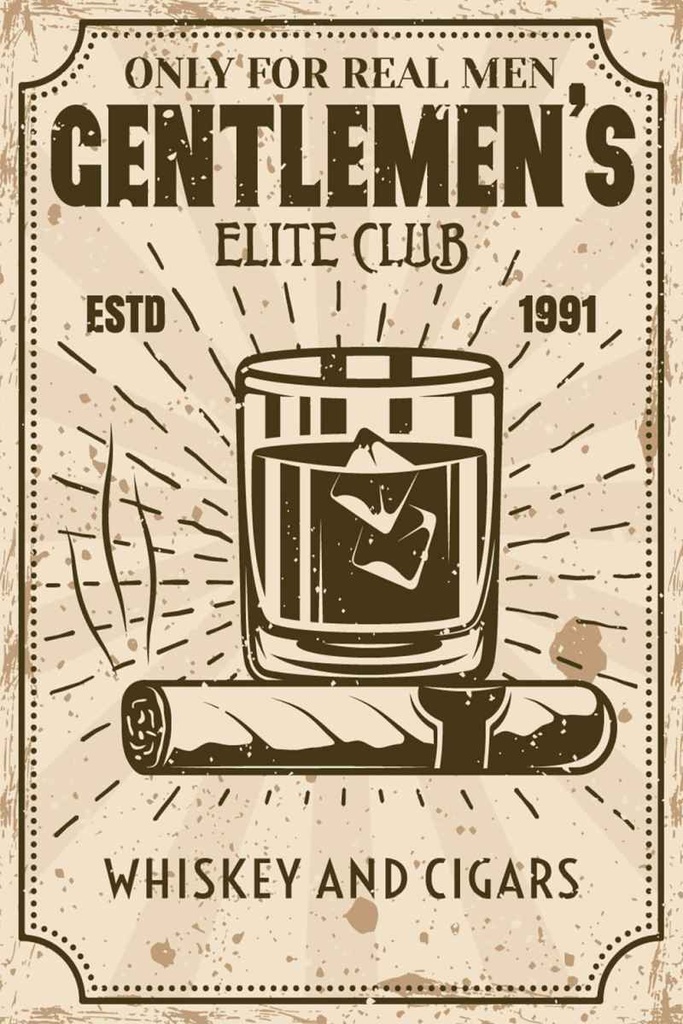 Holzschild 30x20 cm Whiskey Cigars elite club real men