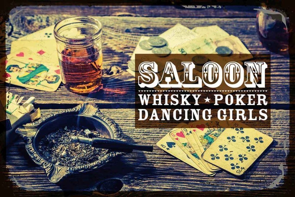 Holzschild 20x30 cm Saloon Whisky Poker Dancing girls