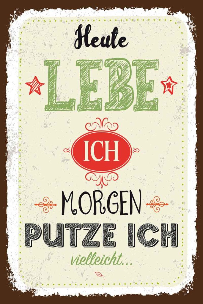 Holzschild 30x20 cm heute lebe ich morgen putze ich