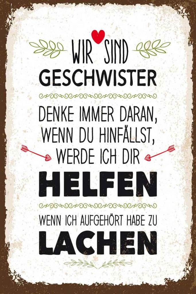 Holzschild 30x20 cm Geschwister wir lachen helfen