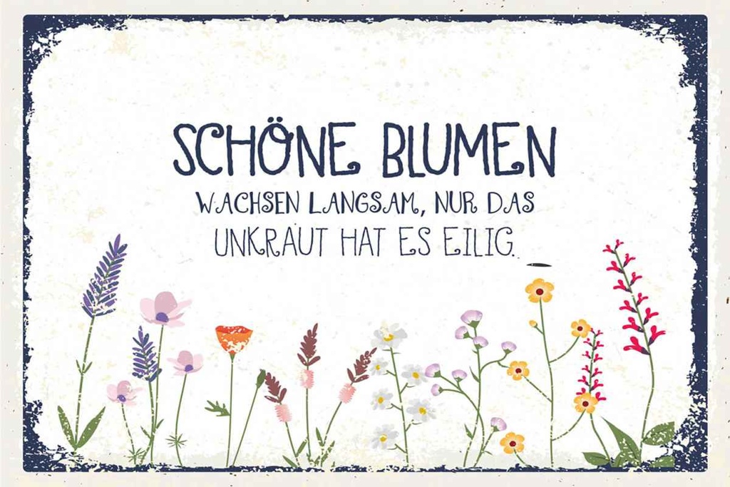 Holzschild 20x30 cm schöne Blumen wachsen langsam