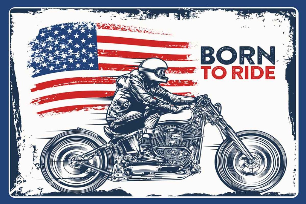 Holzschild 20x30 cm Biker Born to Ride USA Motorcycle