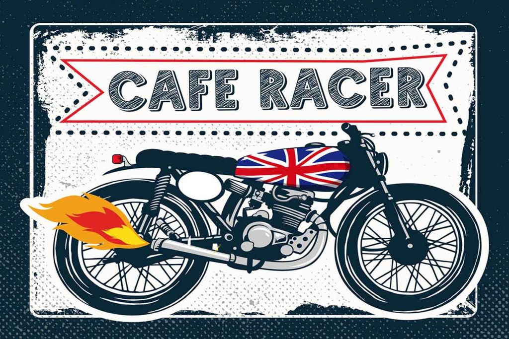 Holzschild 20x30 cm Motorcycle Cafe Racer Motorrad UK