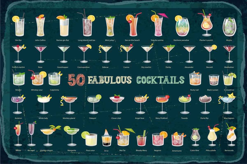 Holzschild 20x30 cm 50 Fabulous Cocktails Drinks