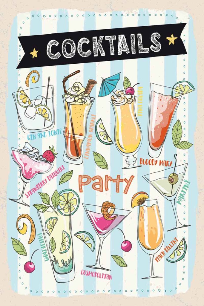 Holzschild 30x20 cm Party Cocktails Capirinha Blood Mary
