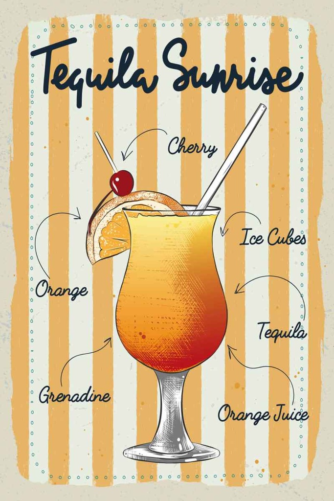 Holzschild 30x20 cm Tequila Sunrise Cherry Orange