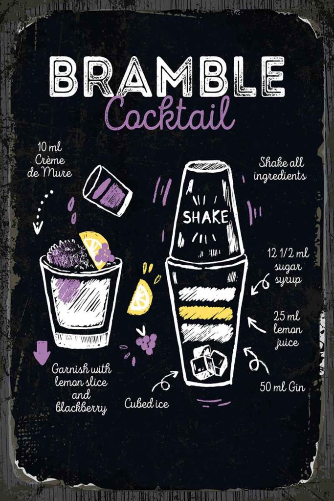 Holzschild 30x20 cm Bramble Cocktail Recipe