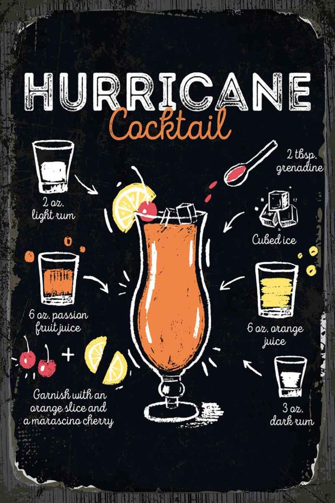Holzschild 30x20 cm Hurricane Cocktail Recipe