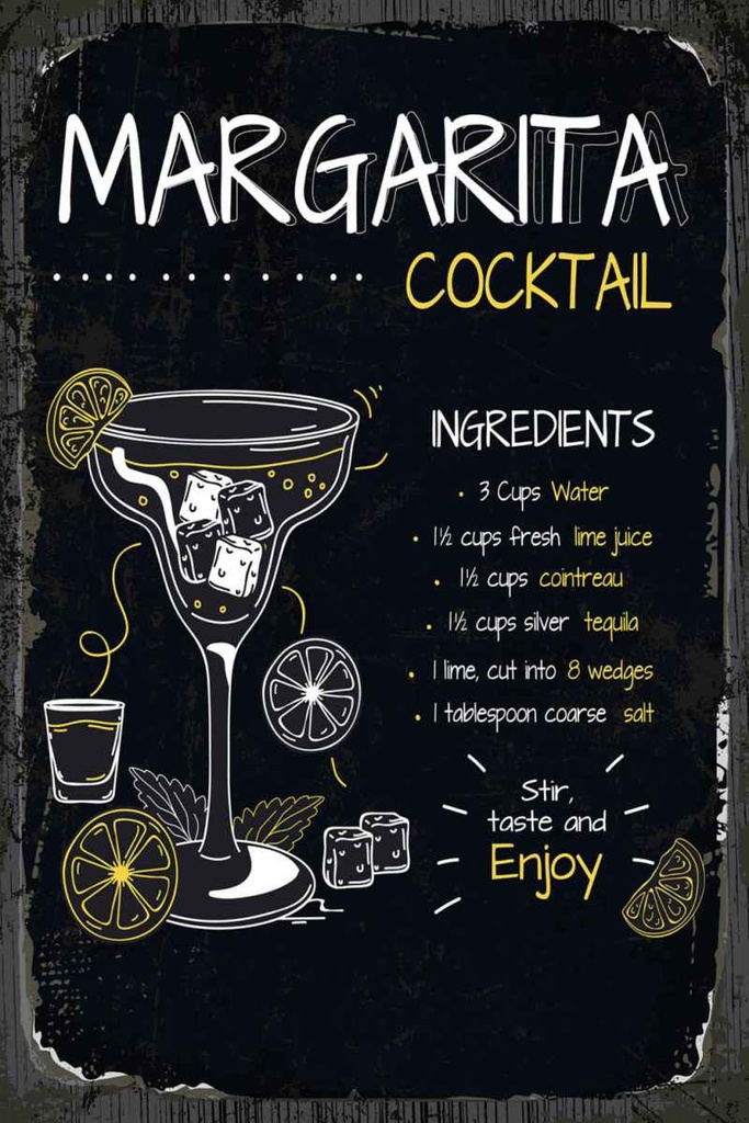 Holzschild 30x20 cm Margarita Cocktail Recipe
