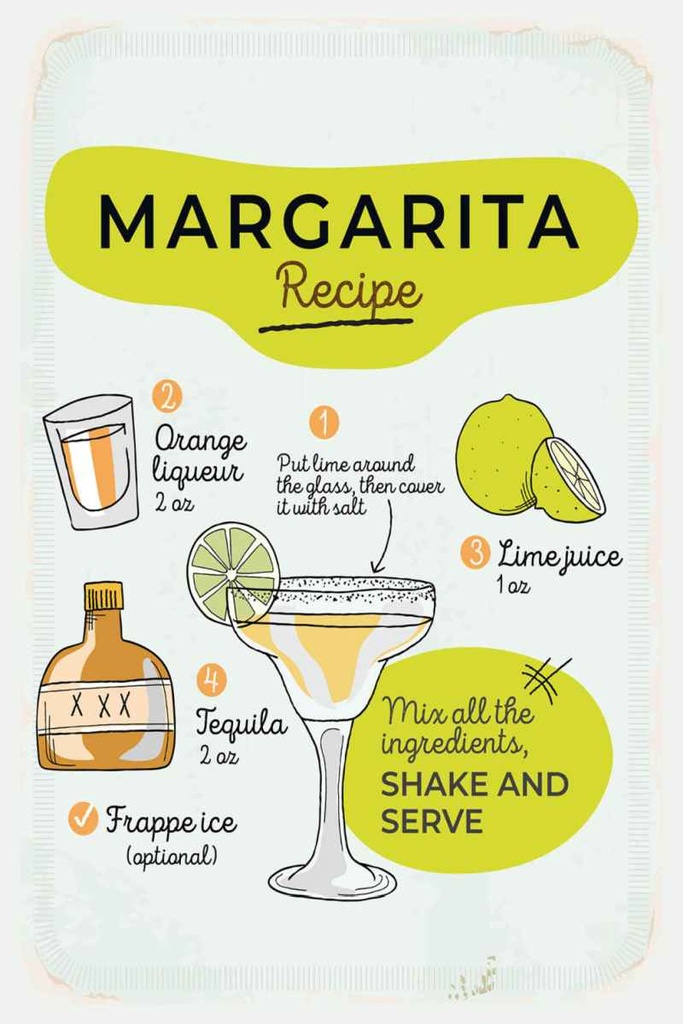 Holzschild 30x20 cm Margarita Recipe orange lime