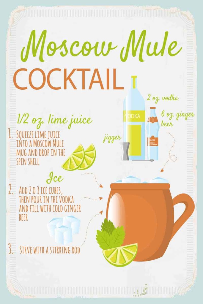 Holzschild 30x20 cm Moscow Mule Cocktail Recipe
