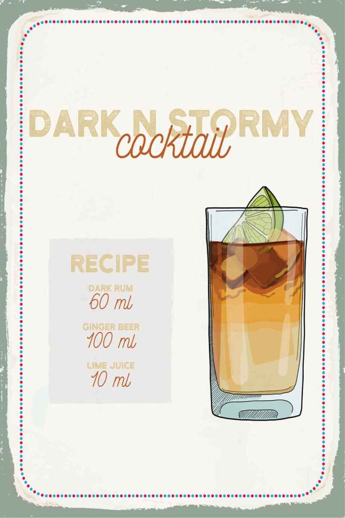 Holzschild 30x20 cm Dark n Stormy Cocktail Recipe