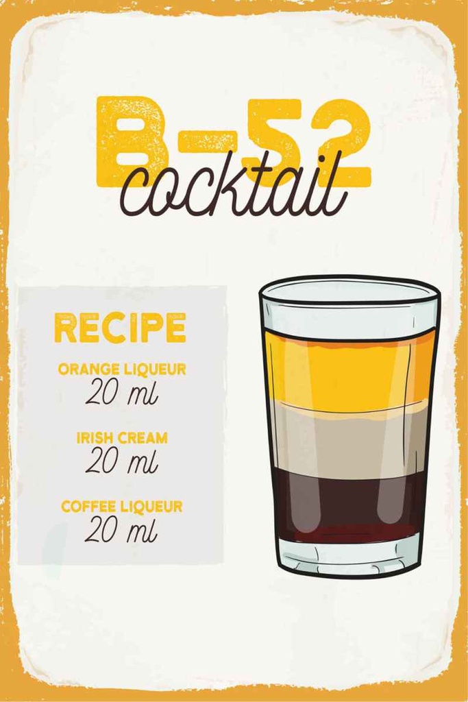Holzschild 30x20 cm B-52 Cocktail Recipe Orange