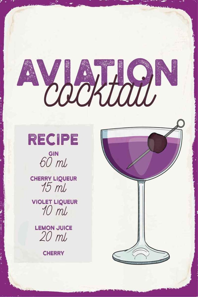 Holzschild 30x20 cm Aviation Cocktail Recipe