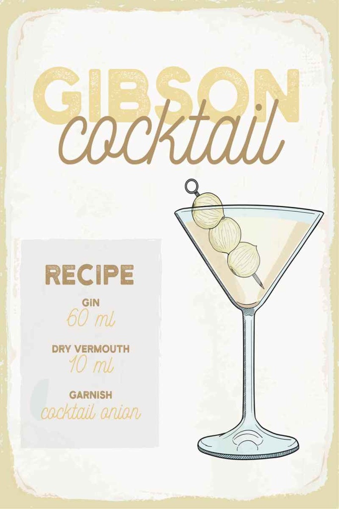 Holzschild 30x20 cm Gibson Cocktail Recipe