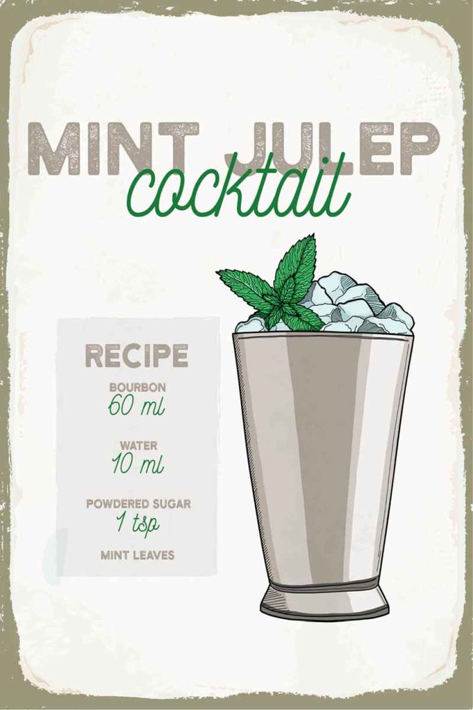 Holzschild 30x20 cm Mint Julep Cocktail Recipe