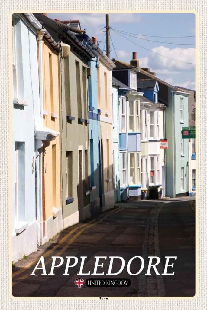 Holzschild 30x20 cm England Appledore Town Street Bildmotiv Reisemotiv Abenteuer Reisen