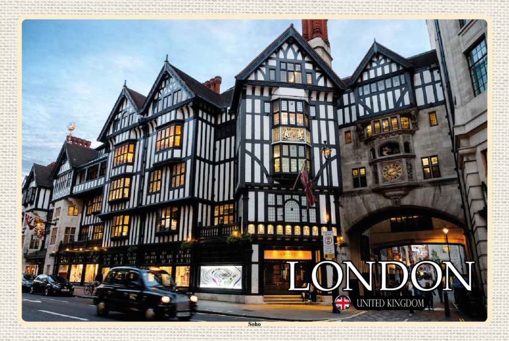 Holzschild 20x30 cm Soho London United Kingdom Bildmotiv Reisemotiv Abenteuer Reisen