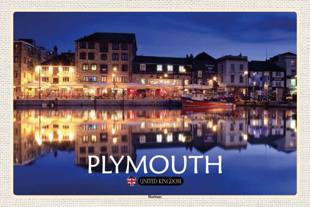 Holzschild 20x30 cm Plymouth Harbour England UK Bildmotiv Reisemotiv Abenteuer Reisen
