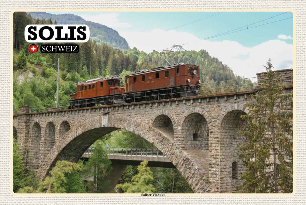 Holzschild 20x30 cm Solis Schweiz Soliser Viadukt Brücke Bildmotiv Reisemotiv Abenteuer Reisen