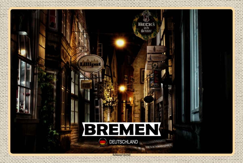 Holzschild 20x30 cm Bremen Deutschland Schnoorviertel Bildmotiv Reisemotiv Abenteuer Reisen