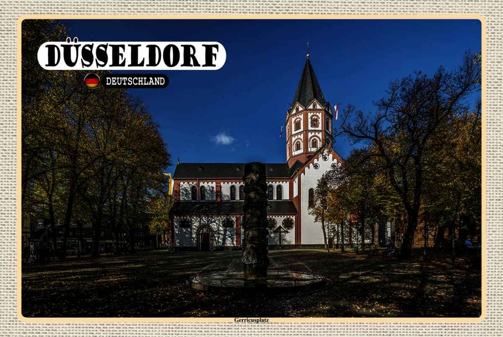Holzschild 20x30 cm Düsseldorf Gerricusplatz Baustil Bildmotiv Reisemotiv Abenteuer Reisen