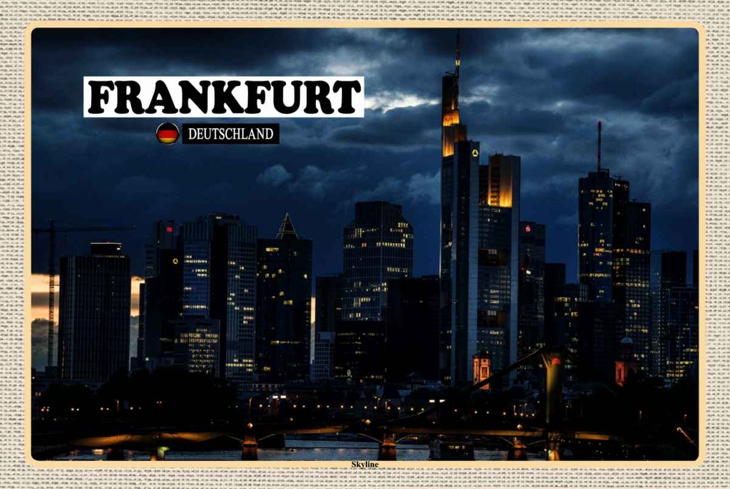 Holzschild 20x30 cm Frankfurt Skyline Wolkenkratzer Bildmotiv Reisemotiv Abenteuer Reisen