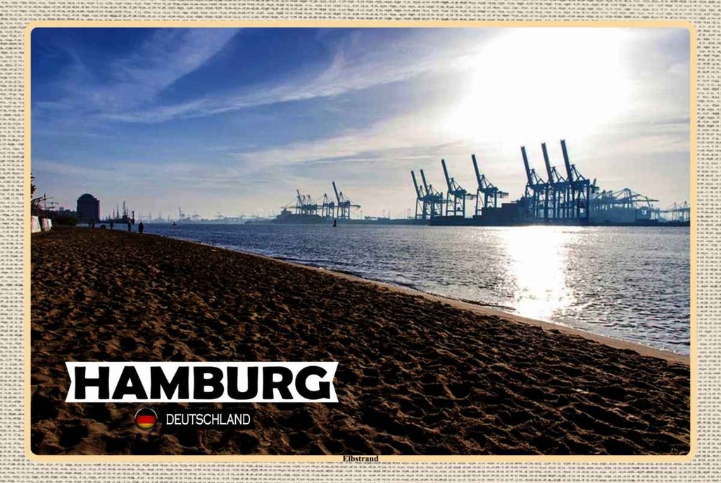 Holzschild 20x30 cm Hambrg Elbstrand Hafen Fluss Bildmotiv Reisemotiv Abenteuer Reisen
