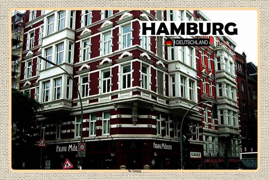 Holzschild 20x30 cm Hamburg St. Georg Altstadt Bildmotiv Reisemotiv Abenteuer Reisen