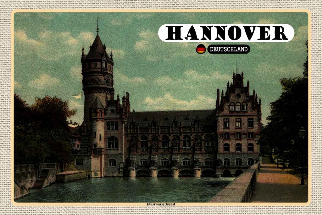 Holzschild 20x30 cm Hannover Flusswasserkunst Schloss Bildmotiv Reisemotiv Abenteuer Reisen