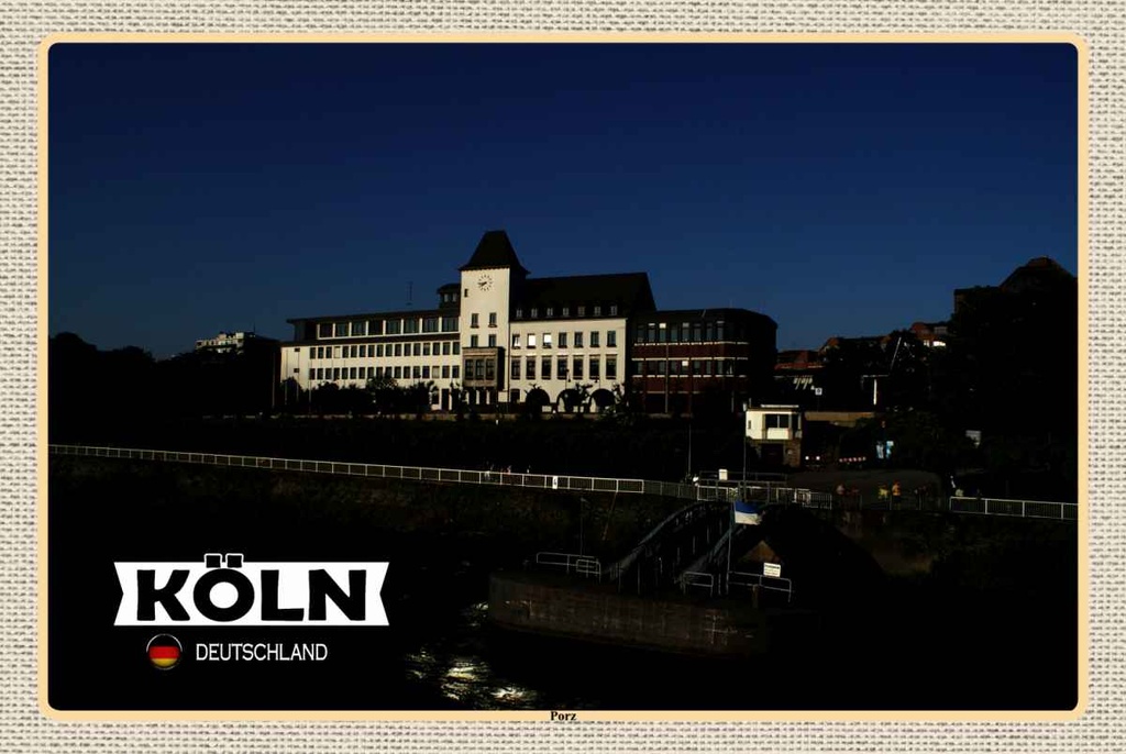 Holzschild 20x30 cm Köln Porz Rhein Gebäude Bildmotiv Reisemotiv Abenteuer Reisen