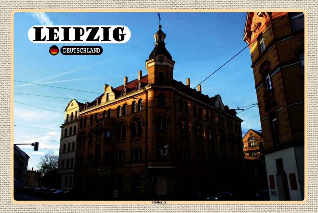 Holzschild 20x30 cm Leipziger Stötteritz Gebäude Bildmotiv Reisemotiv Abenteuer Reisen