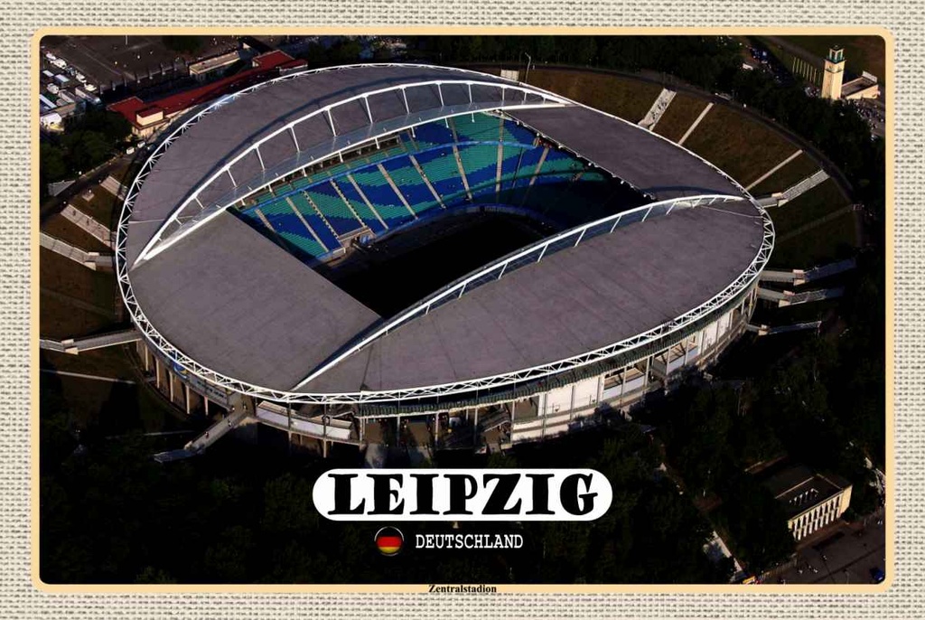Holzschild 20x30 cm Leipzig Blick Zentralstadion Bildmotiv Reisemotiv Abenteuer Reisen