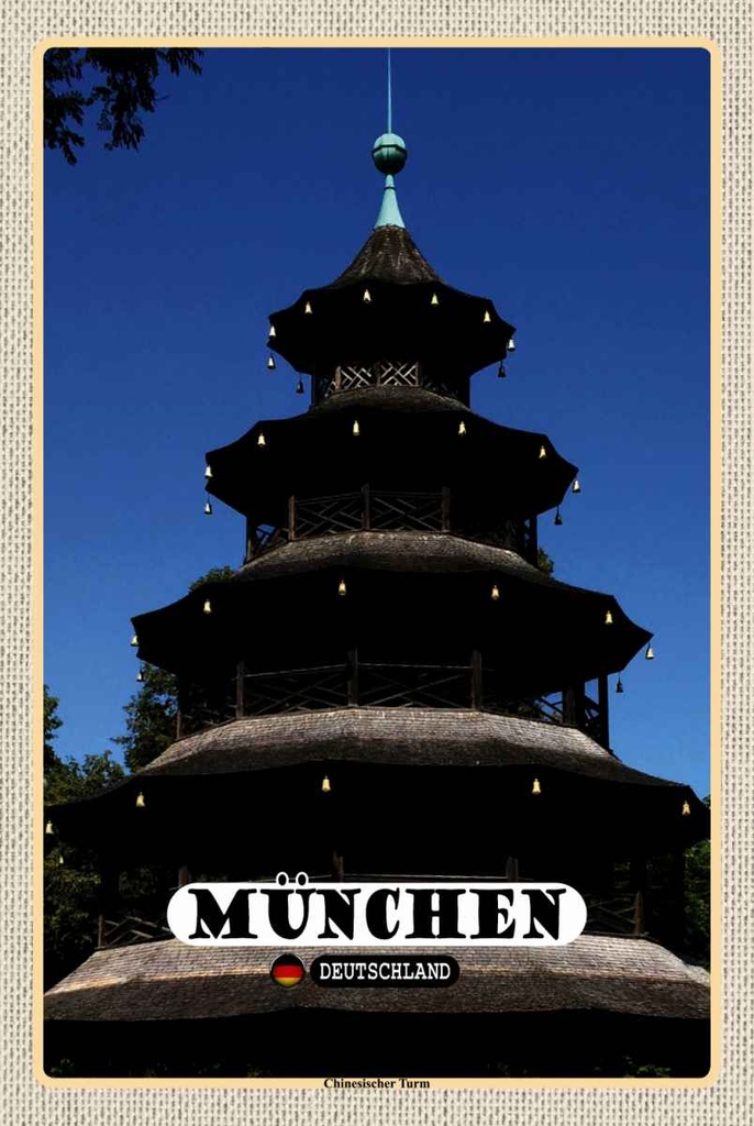 Holzschild 30x20 cm München Chinesicher Turm Baukunst