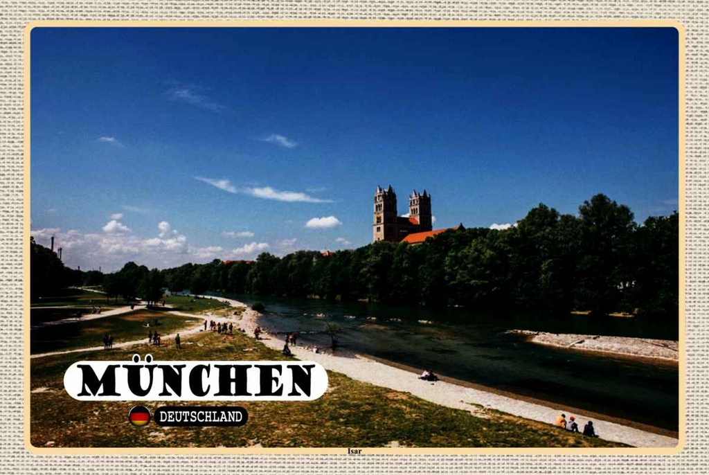 Holzschild 20x30 cm München Isar Schloss Fluss Bildmotiv Reisemotiv Abenteuer Reisen