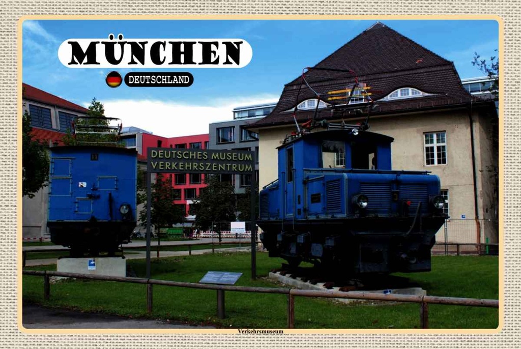Holzschild 20x30 cm München Deutsches Verkerhsmuseum Bildmotiv Reisemotiv Abenteuer Reisen